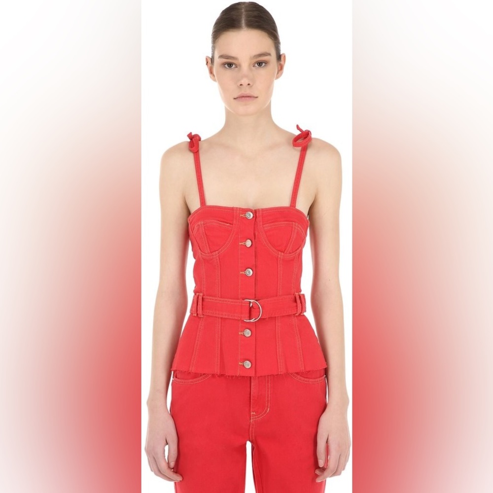 Korean brand sjyp red denim bustier top size large